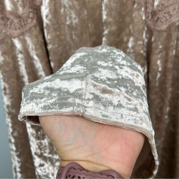 entro Crushed Velvet and Lace Mini Dress Tan Sleeveless Tank Skater Sz L 10/12 - Picture 8 of 14